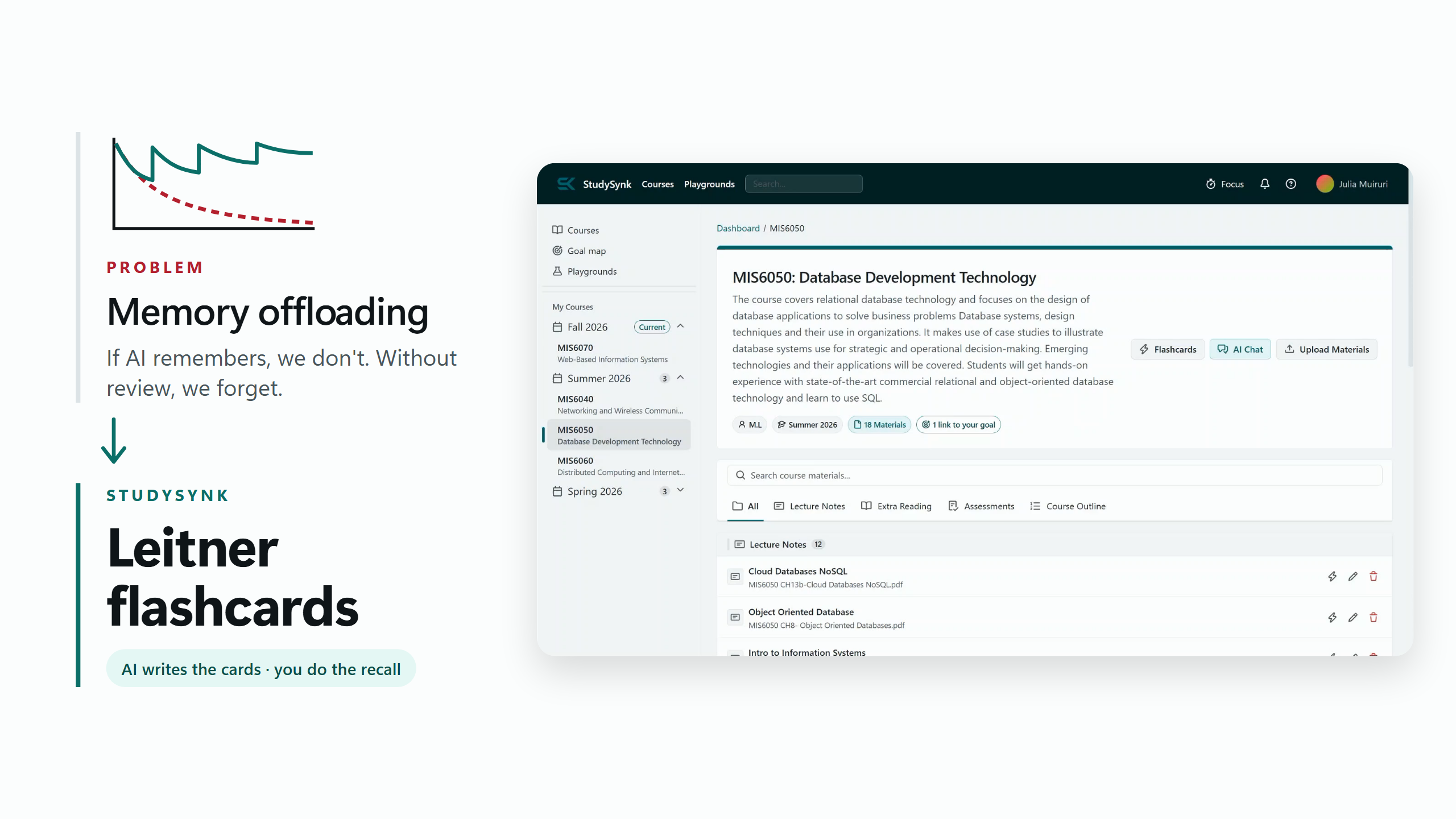 StudySynk Leitner flashcards support recall and spaced repetition.